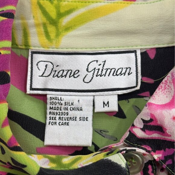 Diane Gilman Womens Silk Top Button-Up Long Sleeve Tunic Tropical Floral Size M - Picture 4 of 7